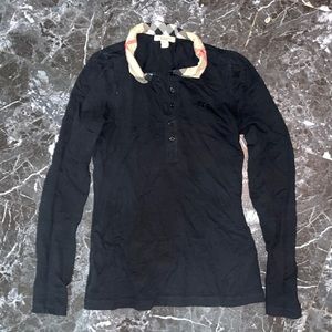 Xs Burberry check collar black long sleeve polo shirt